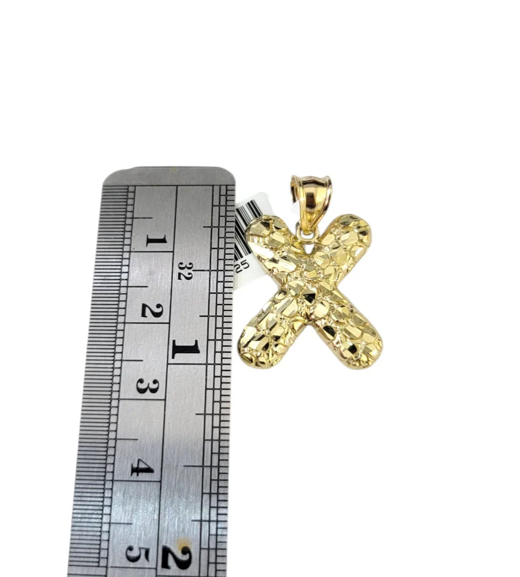 10k Gold Franco Chain 2.5mm 16"-26" X Nugget Initial Charm Pendant Necklace SET - Image 6