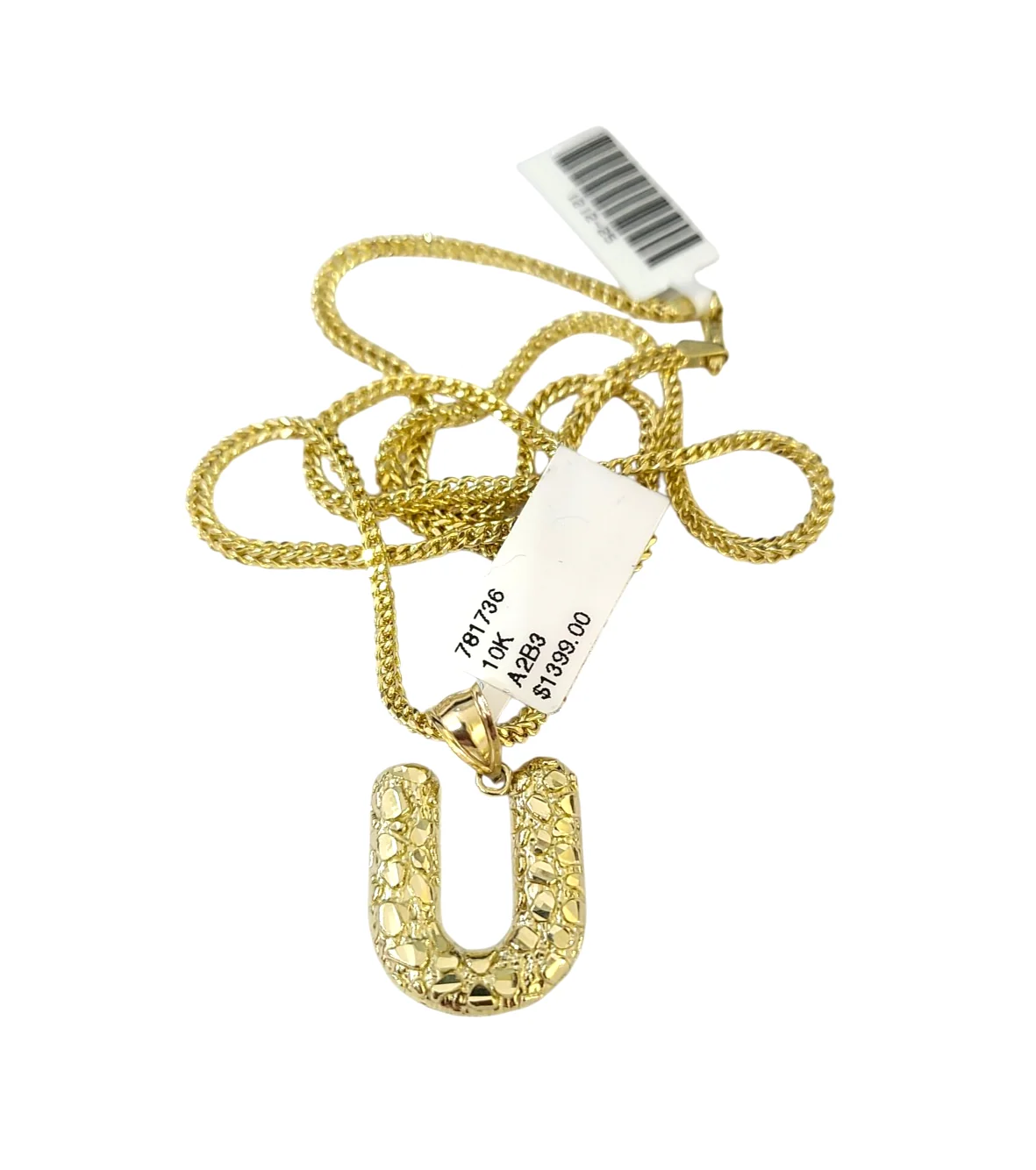 10k Gold Franco Chain 2.5mm U Nugget Initial Charm 16"-26" Pendant Necklace SET - Image 3
