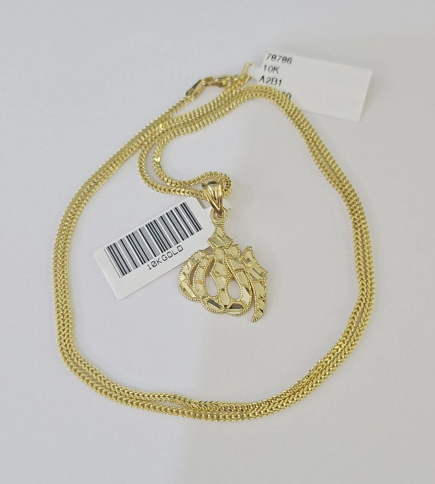 10K Gold Franco Chain Allah Charm SET Length 16-20 inches 1mm Ladies Women - Image 4