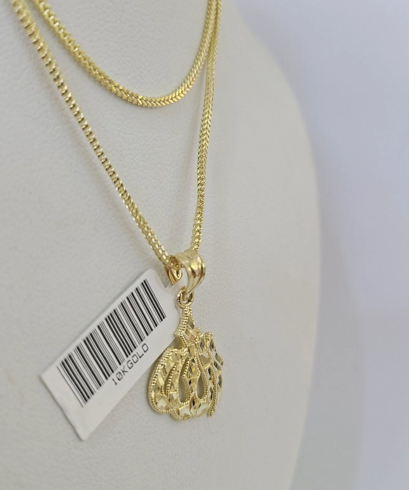 10K Gold Franco Chain Allah Charm SET Length 16-20 inches 1mm Ladies Women - Image 6
