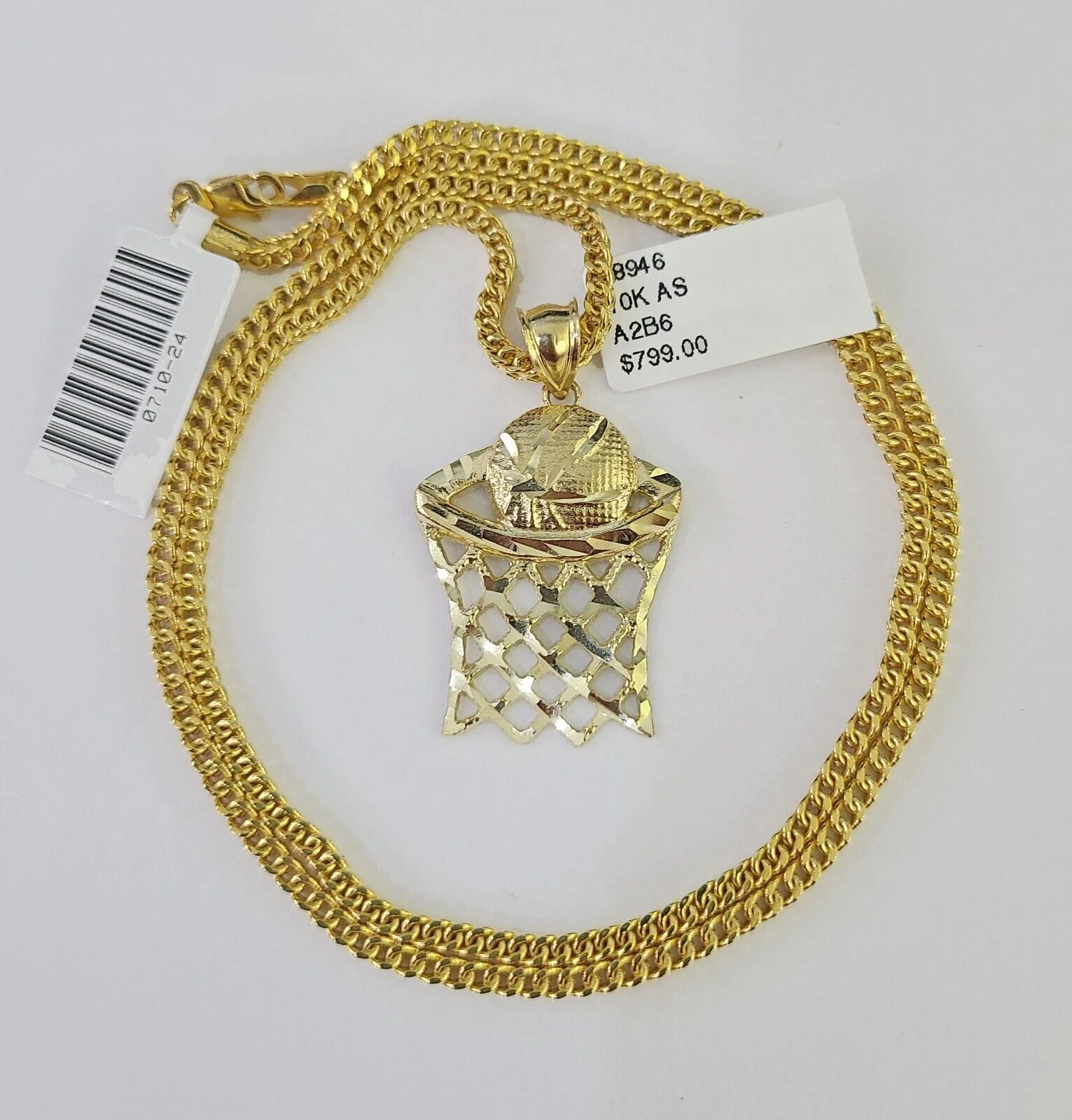 10K Gold Franco Chain Basket Ball Charm Pendant 20-26 inches 2.5mm REAL Yellow - Image 3