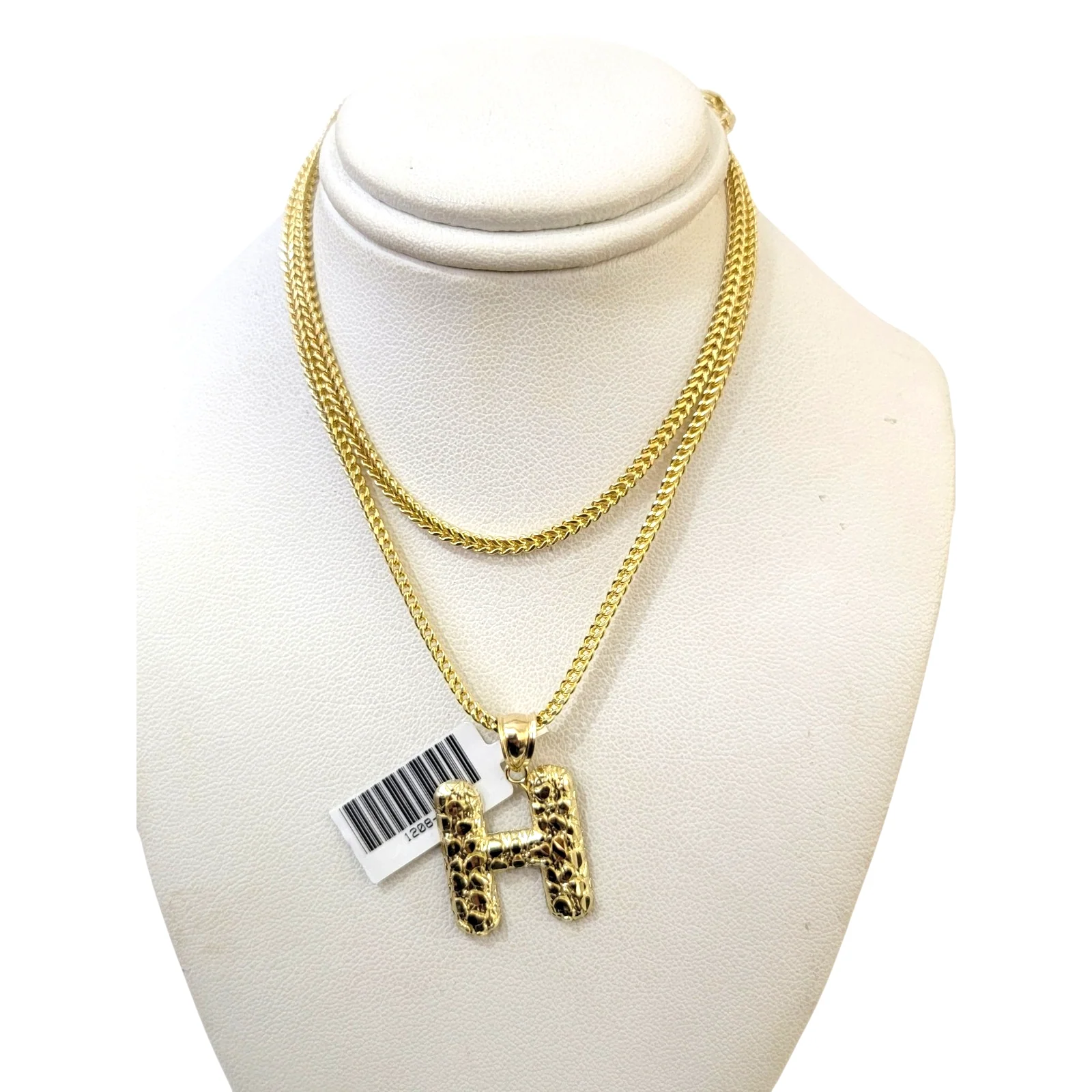 10k Gold Franco Chain H Nugget Initial Charm Pendant Necklace SET 2.5mm 16"-26" - Image 2
