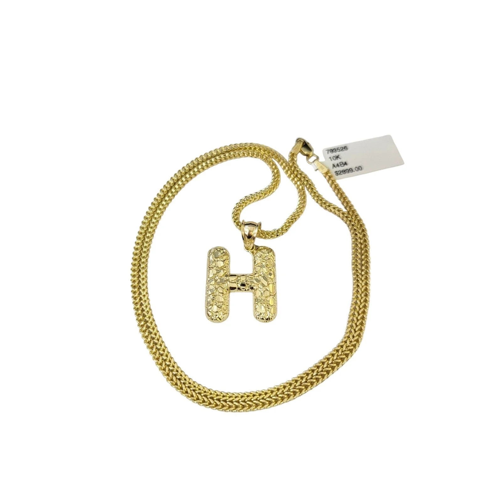 10k Gold Franco Chain H Nugget Initial Charm Pendant Necklace SET 2.5mm 16"-26" - Image 5