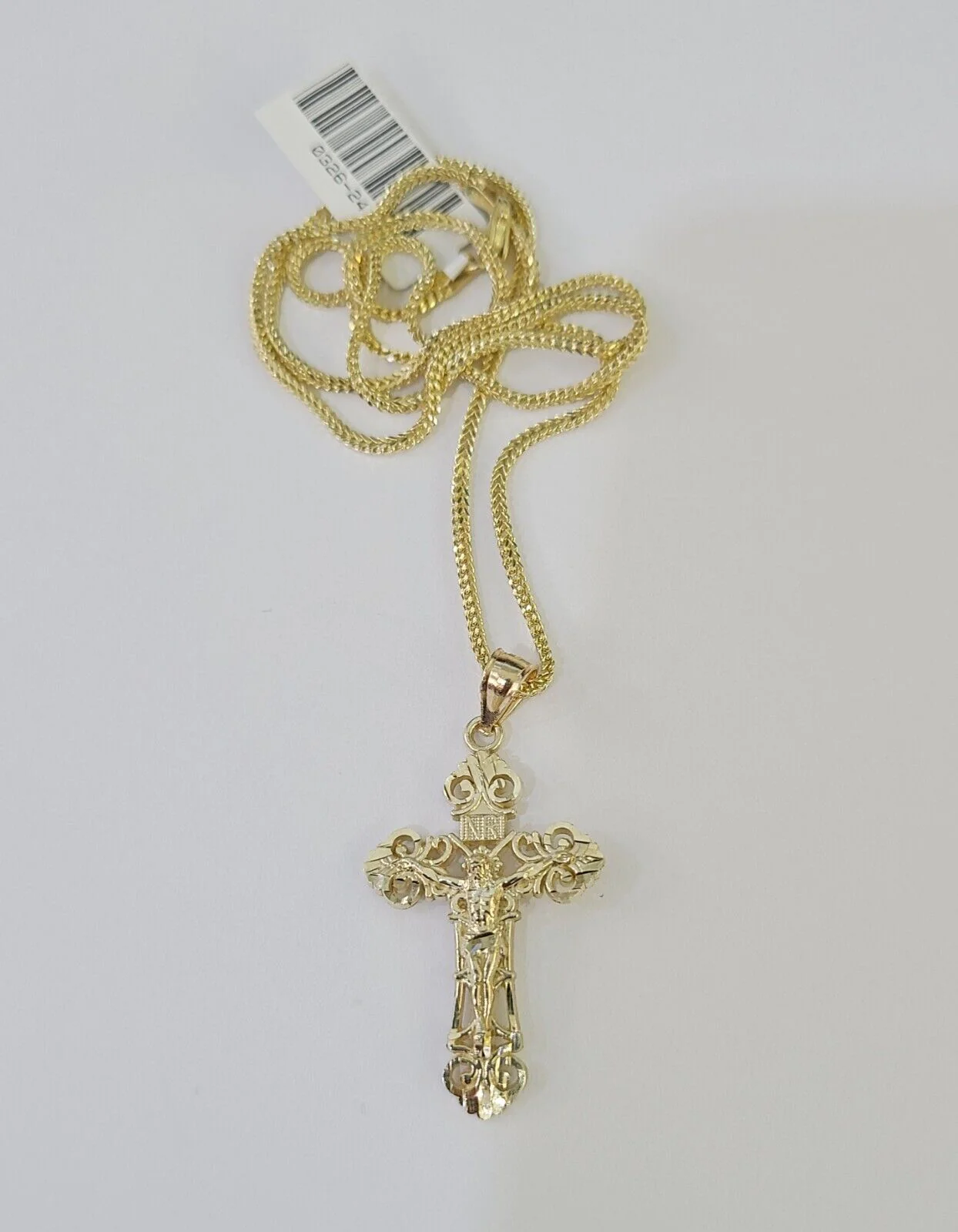 10K Gold Franco Chain INRI Cross Charm SET Length 16-20 inches 1mm Ladies Women - Image 2