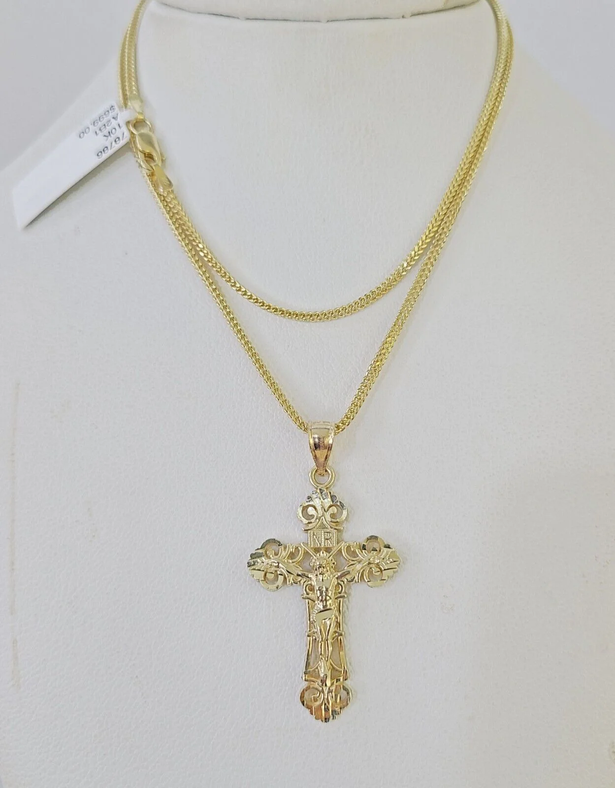 10K Gold Franco Chain INRI Cross Charm SET Length 16-20 inches 1mm Ladies Women - Image 3