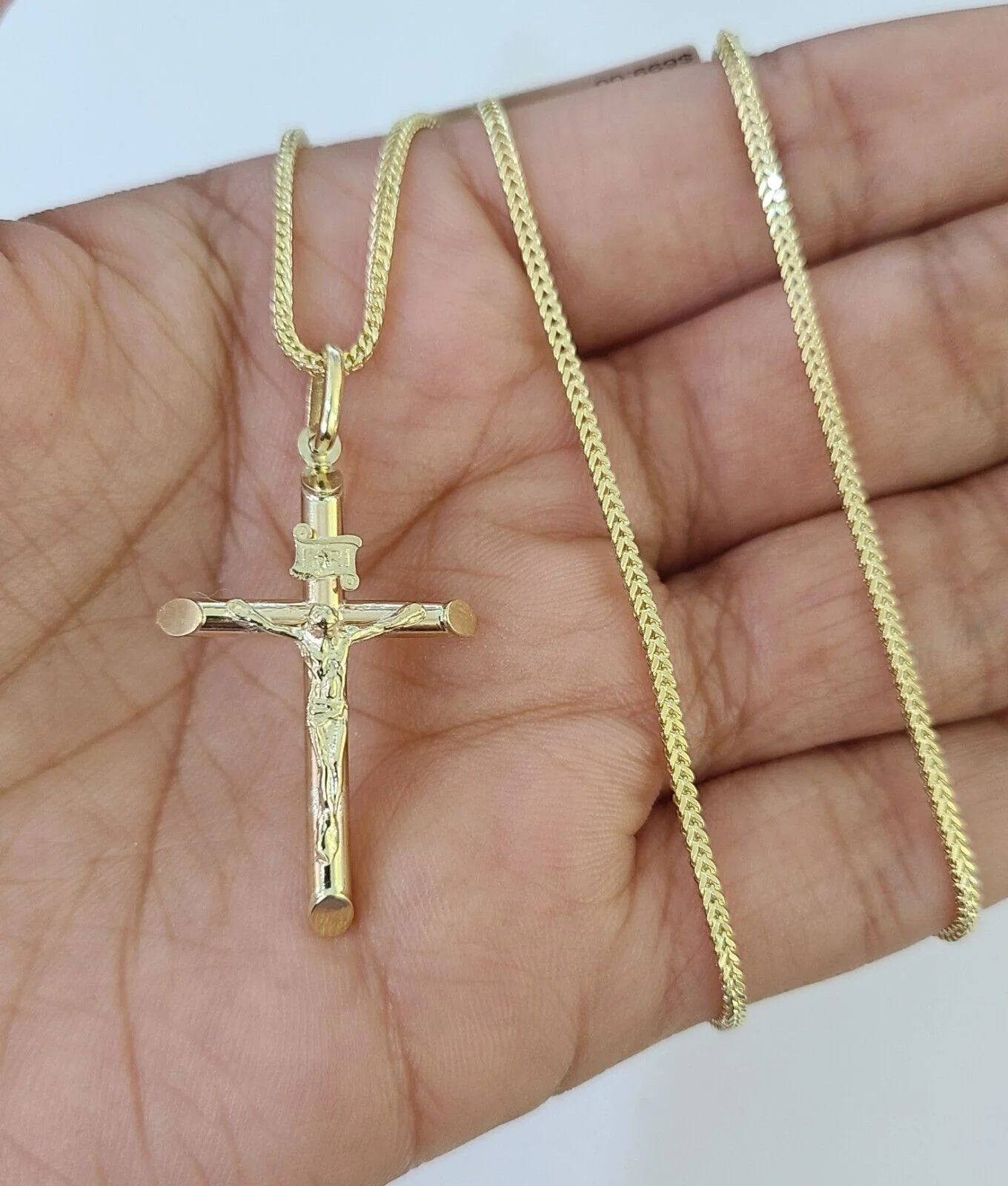 10K Gold Franco Chain INRI Cross Charm SET Length 16-20 inches 1mm Ladies Women - Image 2