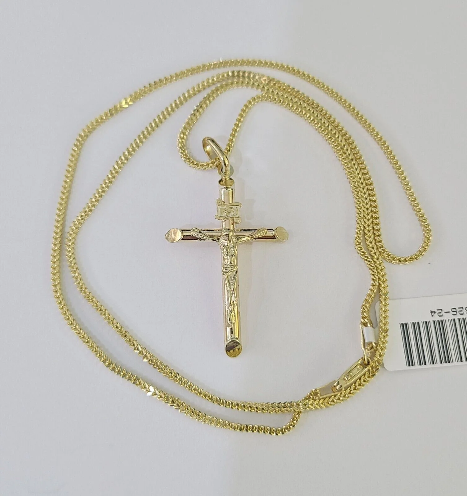 10K Gold Franco Chain INRI Cross Charm SET Length 16-20 inches 1mm Ladies Women - Image 4