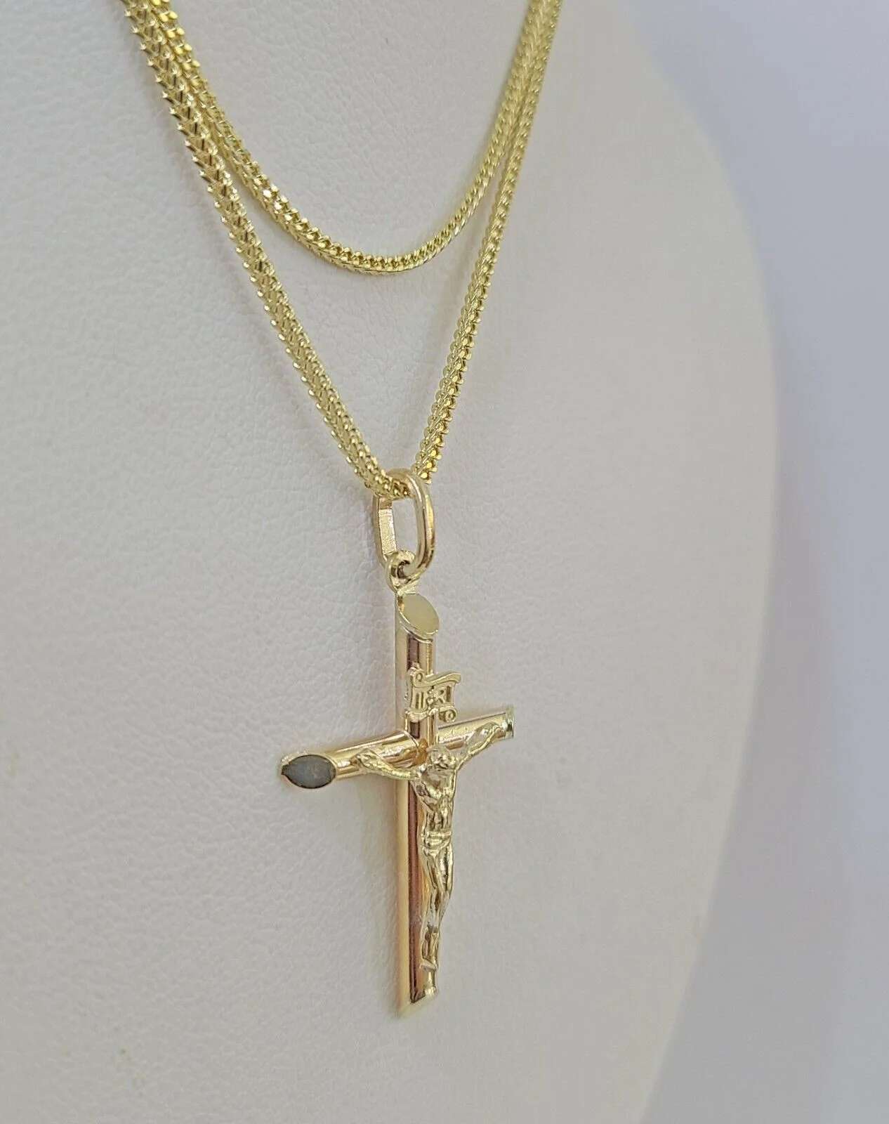 10K Gold Franco Chain INRI Cross Charm SET Length 16-20 inches 1mm Ladies Women - Image 5