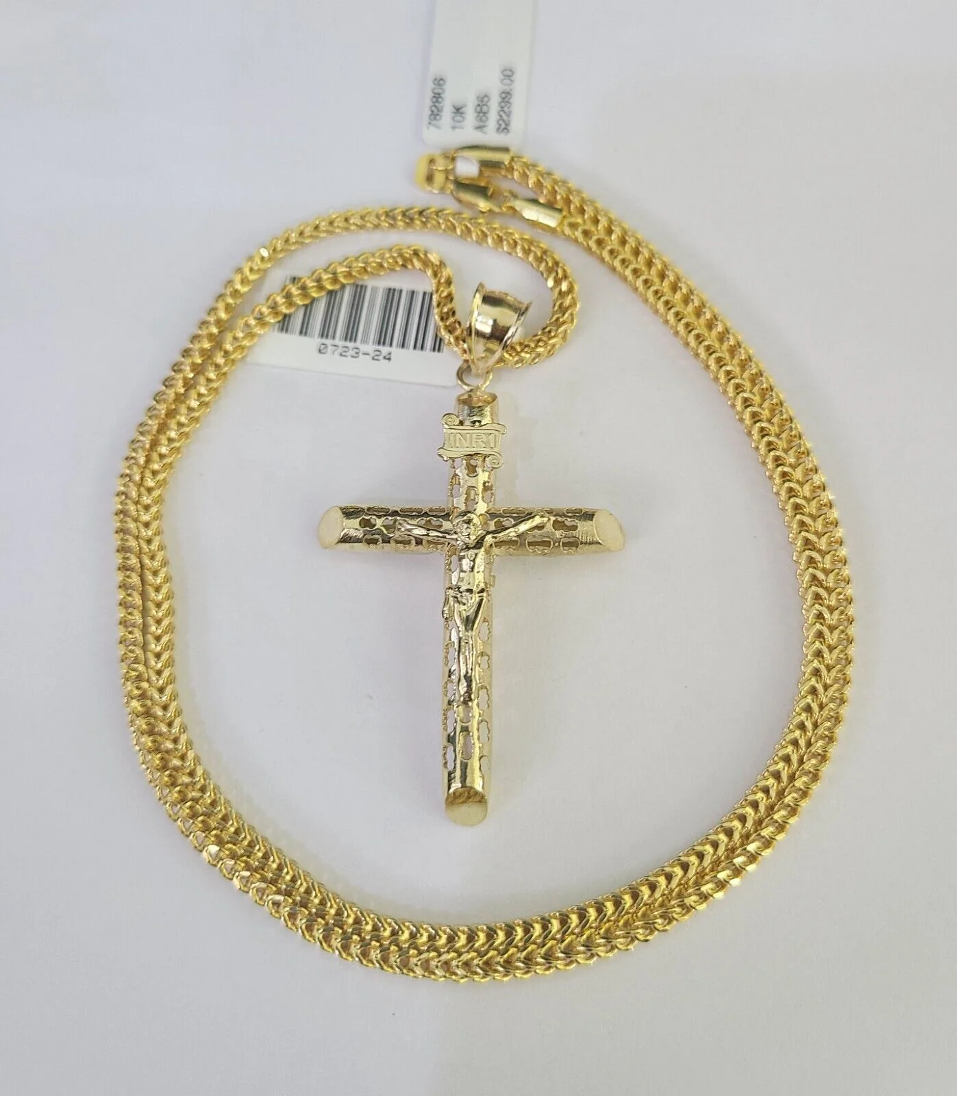 10K Gold Franco Chain Jesus Cross Charm Pendant 20-26 inches 2.5mm REAL Yellow - Image 3
