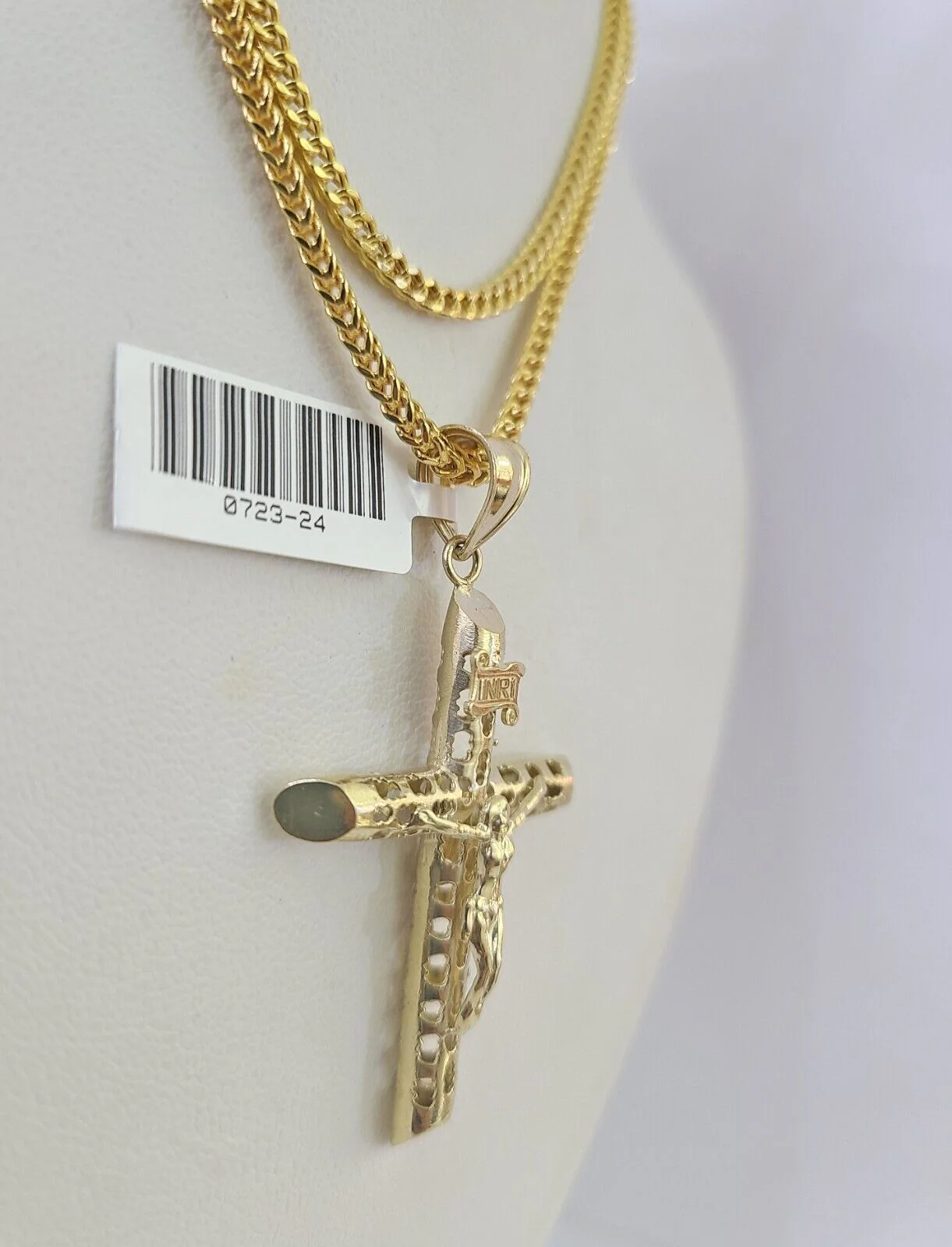 10K Gold Franco Chain Jesus Cross Charm Pendant 20-26 inches 2.5mm REAL Yellow - Image 6