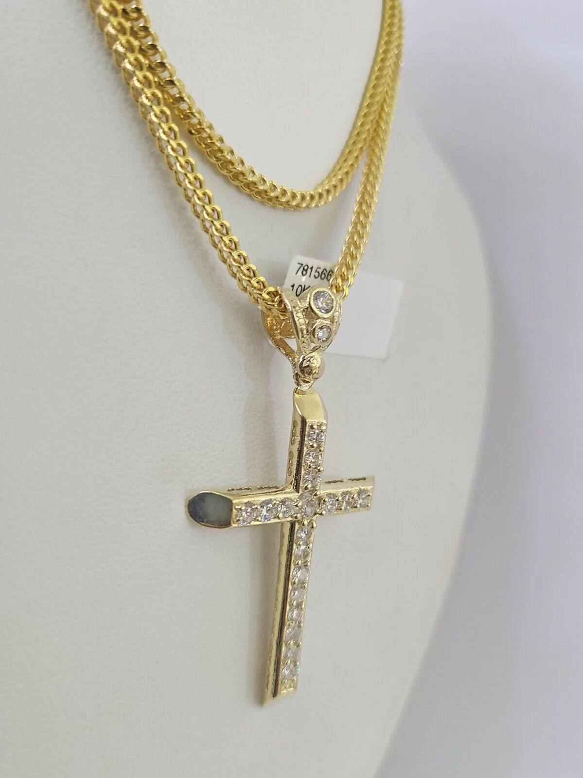 10K Gold Franco Chain Jesus Cross Charm Pendant 20-26 inches 2.5mm REAL Yellow - Image 2