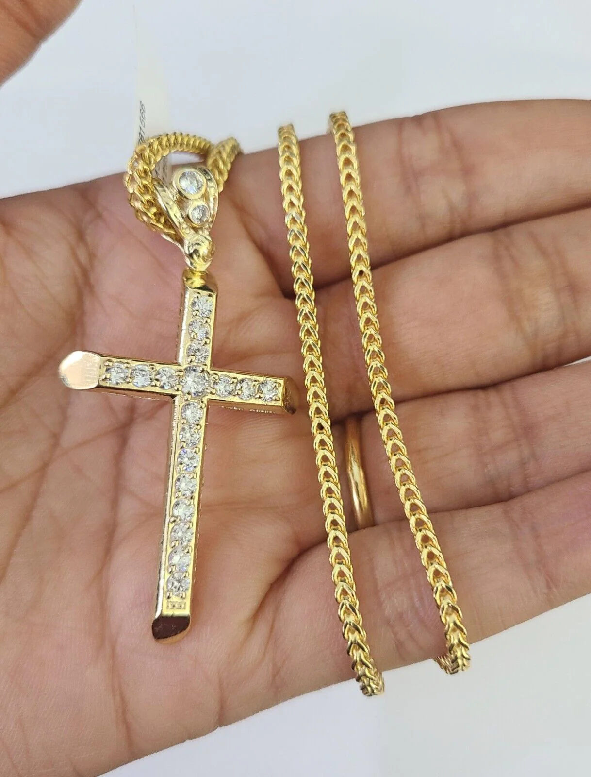 10K Gold Franco Chain Jesus Cross Charm Pendant 20-26 inches 2.5mm REAL Yellow - Image 4