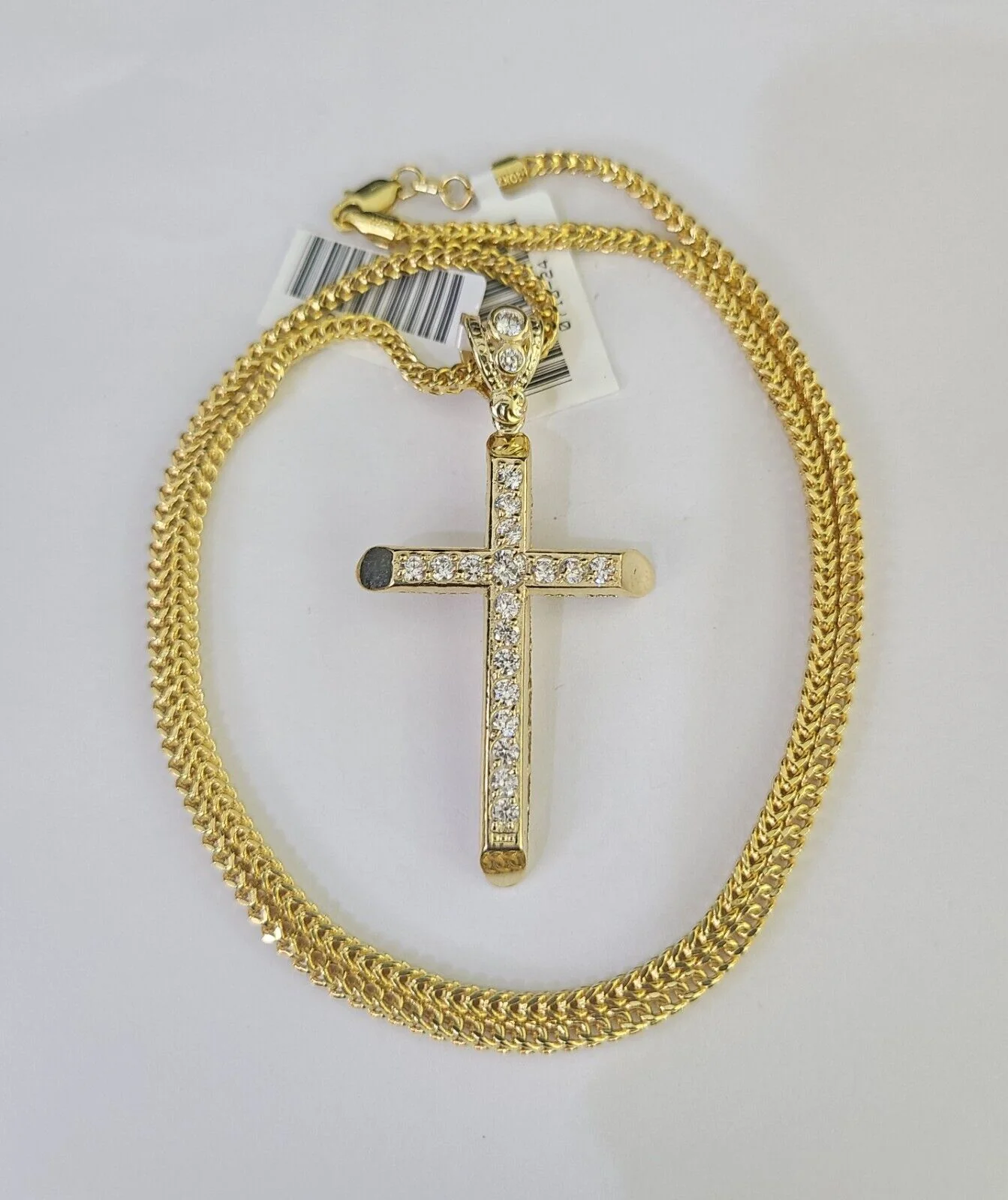 10K Gold Franco Chain Jesus Cross Charm Pendant 20-26 inches 2.5mm REAL Yellow - Image 5