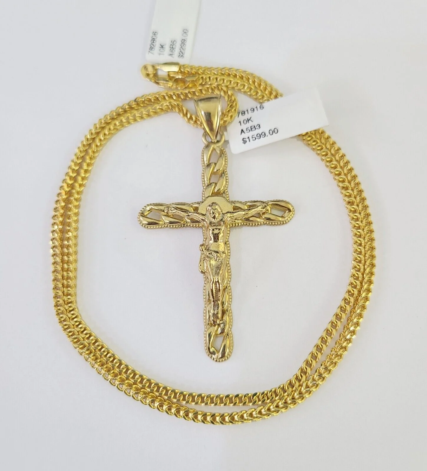 10K Gold Franco Chain Jesus Cross Charm Pendant 20-26 inches 2.5mm REAL Yellow - Image 2