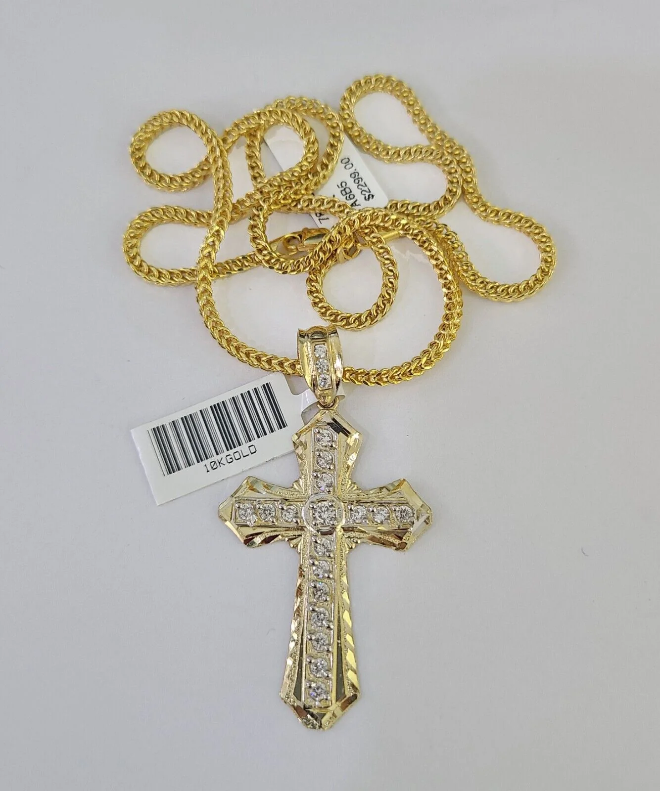 10K Gold Franco Chain Jesus Cross Charm Pendant 20-26 inches 2.5mm REAL Yellow - Image 2