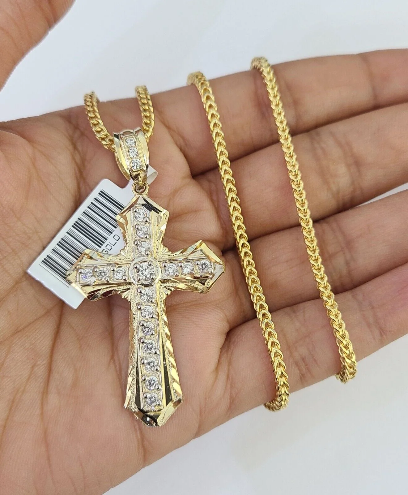 10K Gold Franco Chain Jesus Cross Charm Pendant 20-26 inches 2.5mm REAL Yellow - Image 4