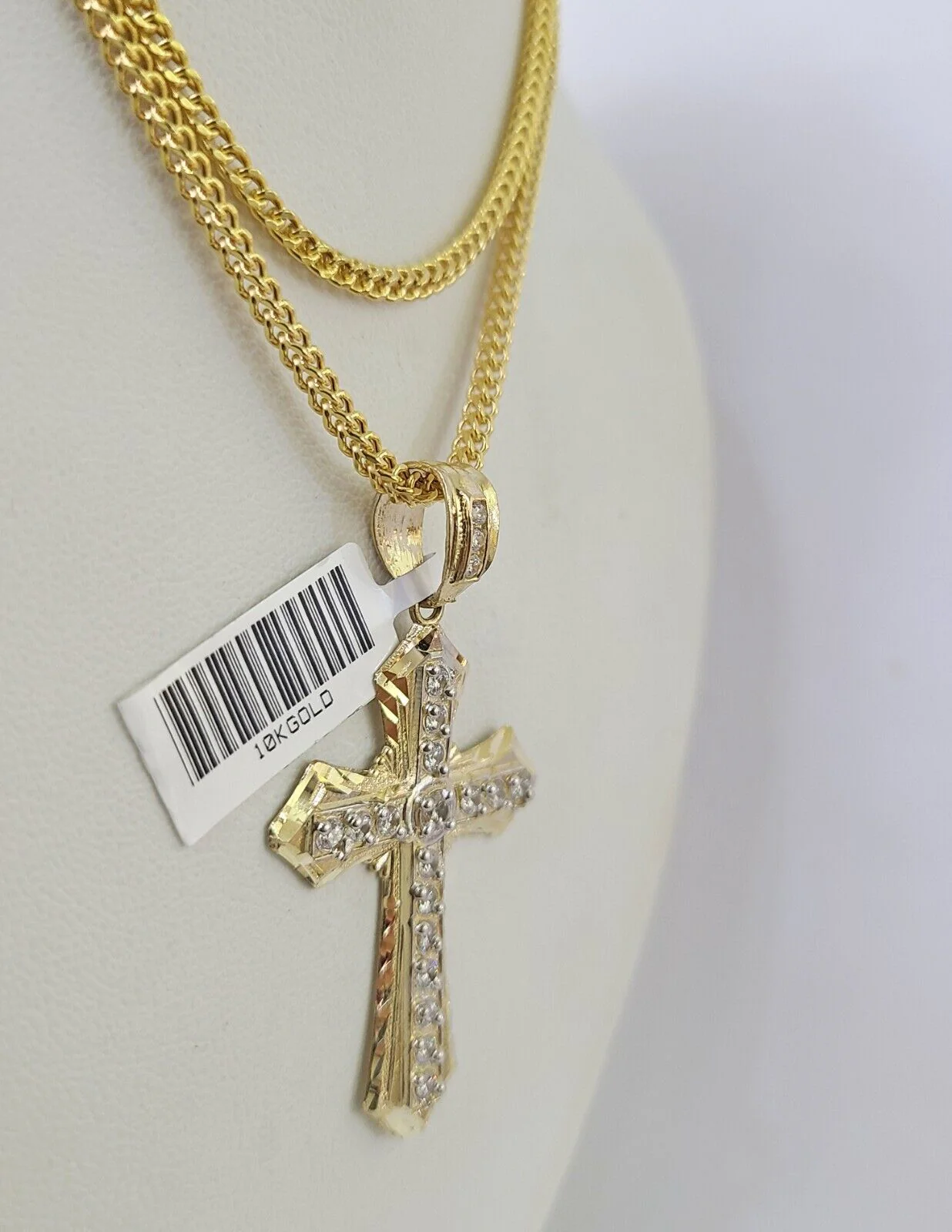 10K Gold Franco Chain Jesus Cross Charm Pendant 20-26 inches 2.5mm REAL Yellow - Image 5