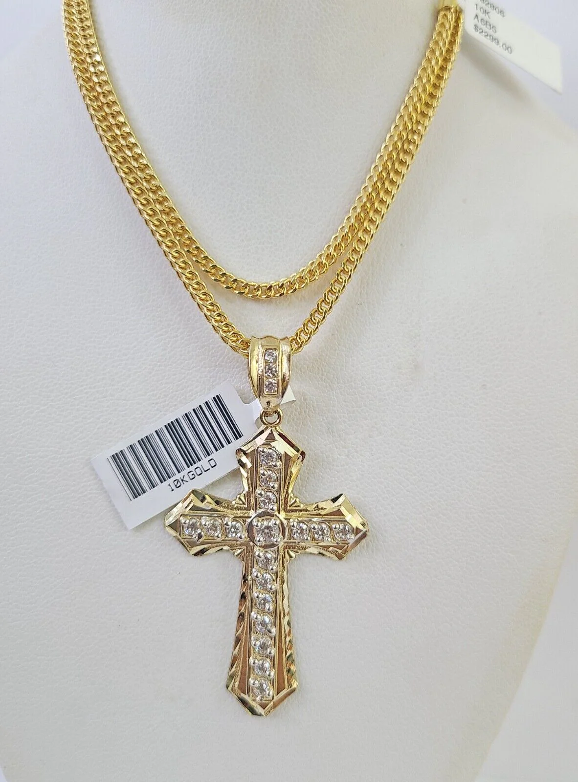 10K Gold Franco Chain Jesus Cross Charm Pendant 20-26 inches 2.5mm REAL Yellow - Image 6
