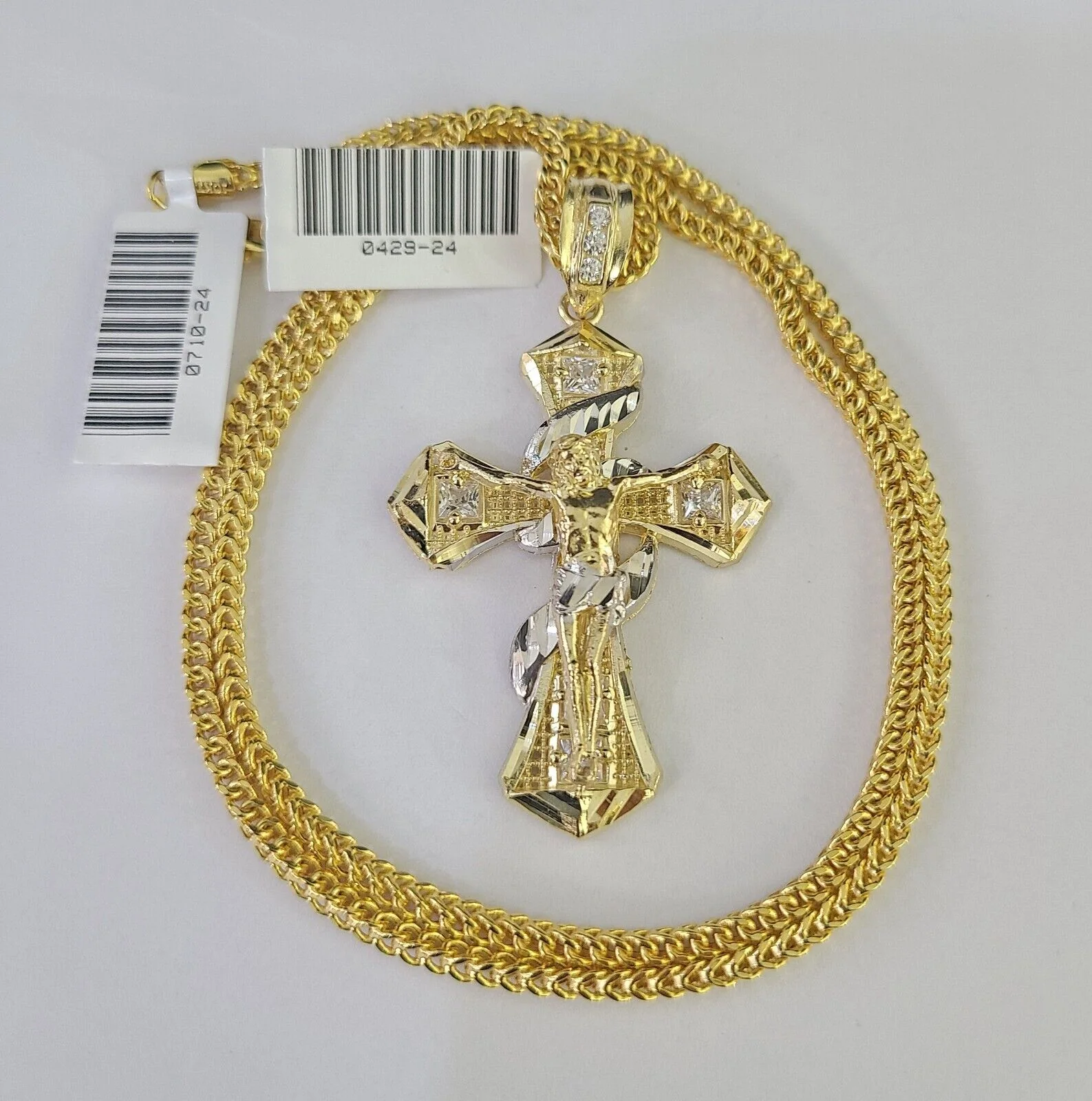 10K Gold Franco Chain Jesus Cross Charm Pendant 20-26 inches 2.5mm REAL Yellow - Image 3
