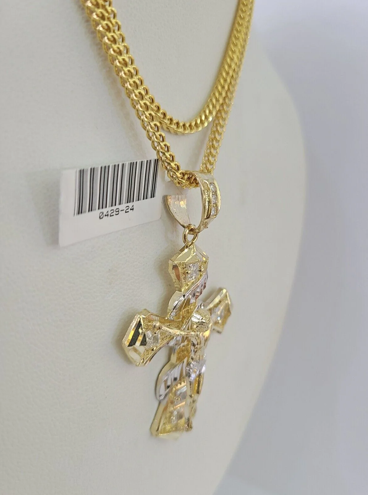 10K Gold Franco Chain Jesus Cross Charm Pendant 20-26 inches 2.5mm REAL Yellow - Image 5