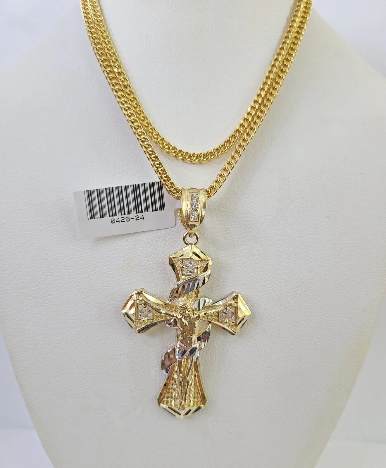 10K Gold Franco Chain Jesus Cross Charm Pendant 20-26 inches 2.5mm REAL Yellow - Image 6