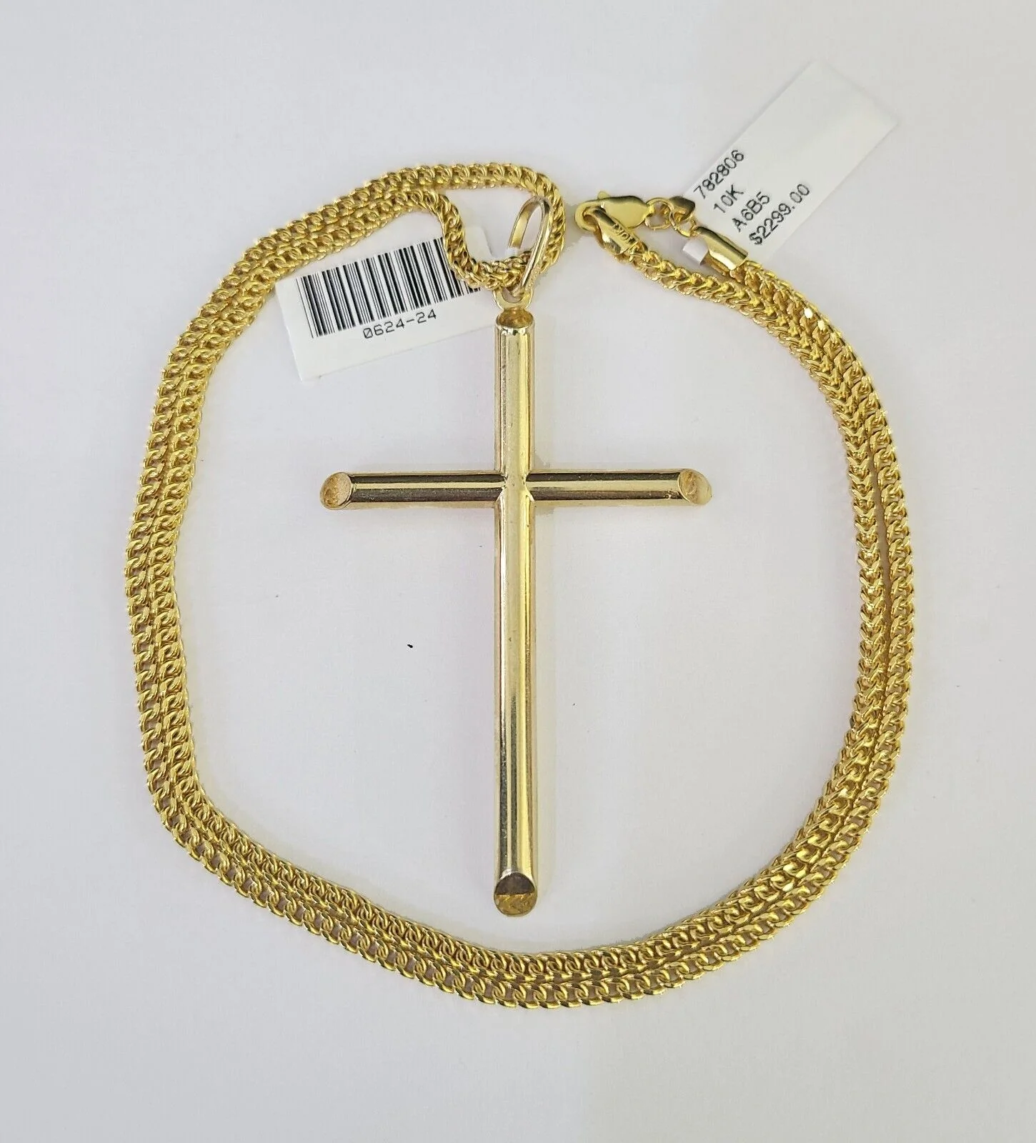 10K Gold Franco Chain Jesus Cross Charm Pendant 20-26 inches 2.5mm REAL Yellow - Image 4