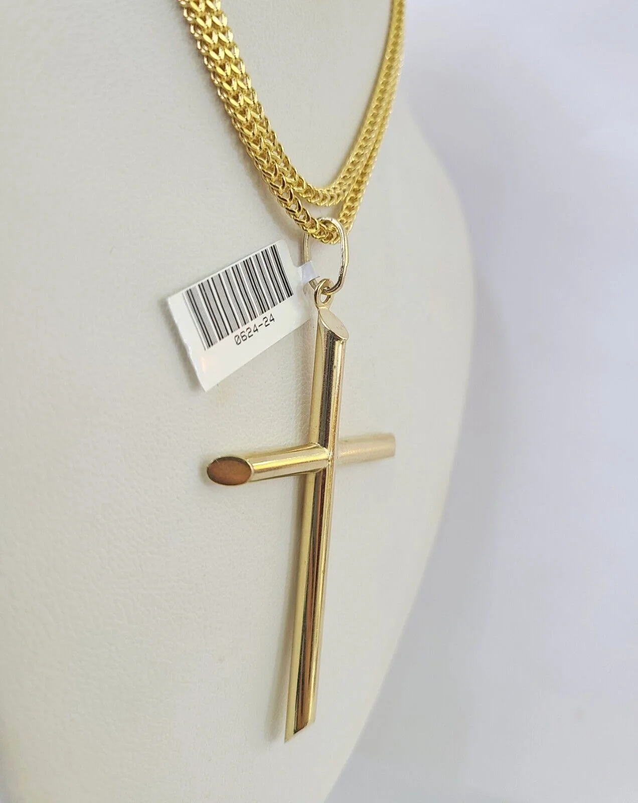 10K Gold Franco Chain Jesus Cross Charm Pendant 20-26 inches 2.5mm REAL Yellow - Image 6