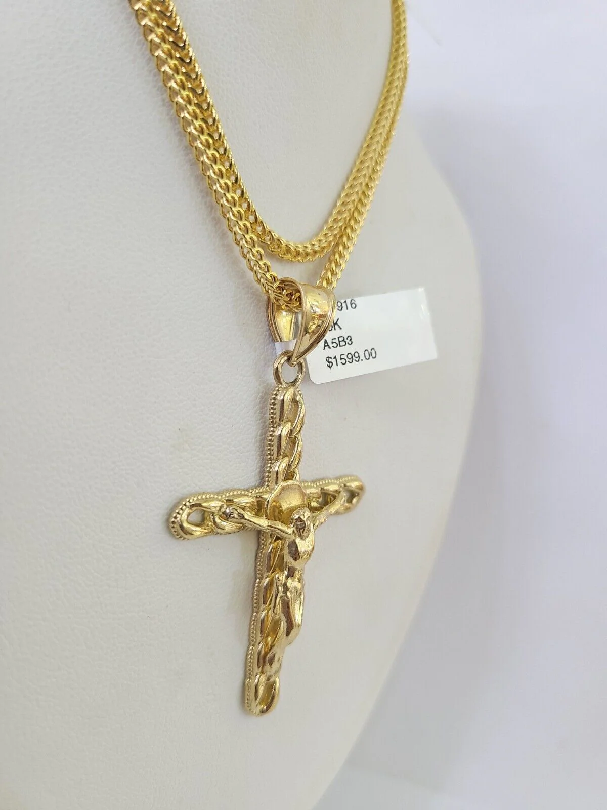 10K Gold Franco Chain Jesus Cross Charm Pendant 20-26 inches 2.5mm REAL Yellow - Image 5