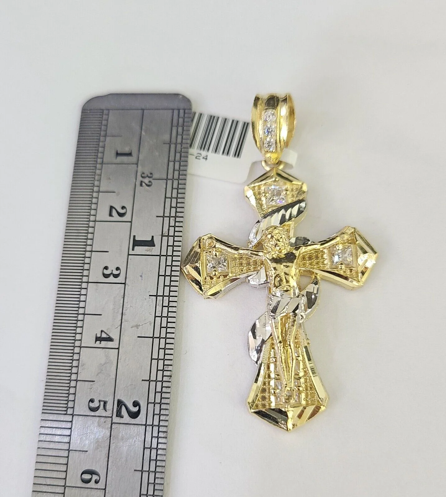 10K Gold Franco Chain Jesus Cross Charm Pendant 20-26 inches 2.5mm REAL Yellow - Image 2