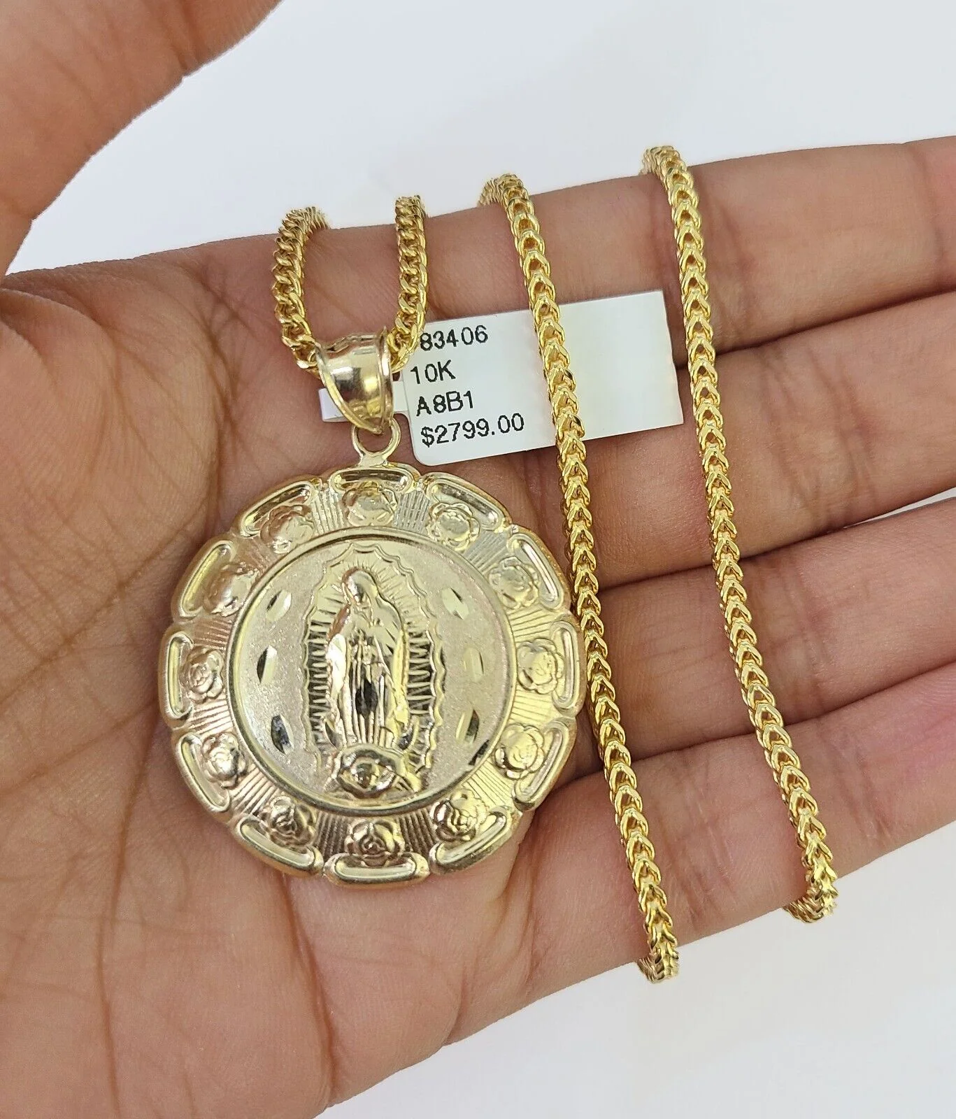 10K Gold Franco Chain Jesus Mary Charm Pendant 20-26 inches 2.5mm REAL Yellow - Image 2