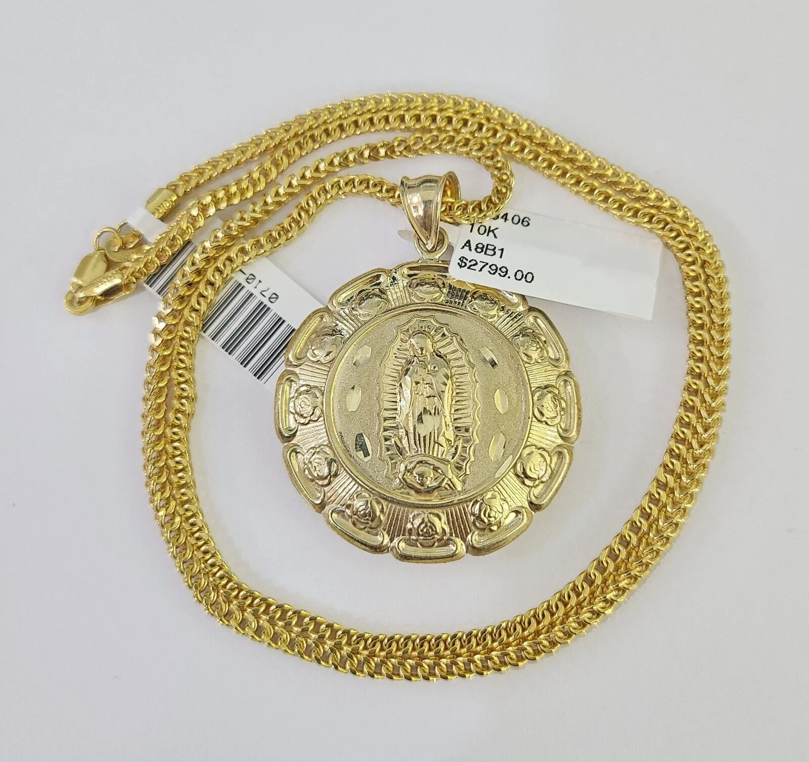 10K Gold Franco Chain Jesus Mary Charm Pendant 20-26 inches 2.5mm REAL Yellow - Image 5