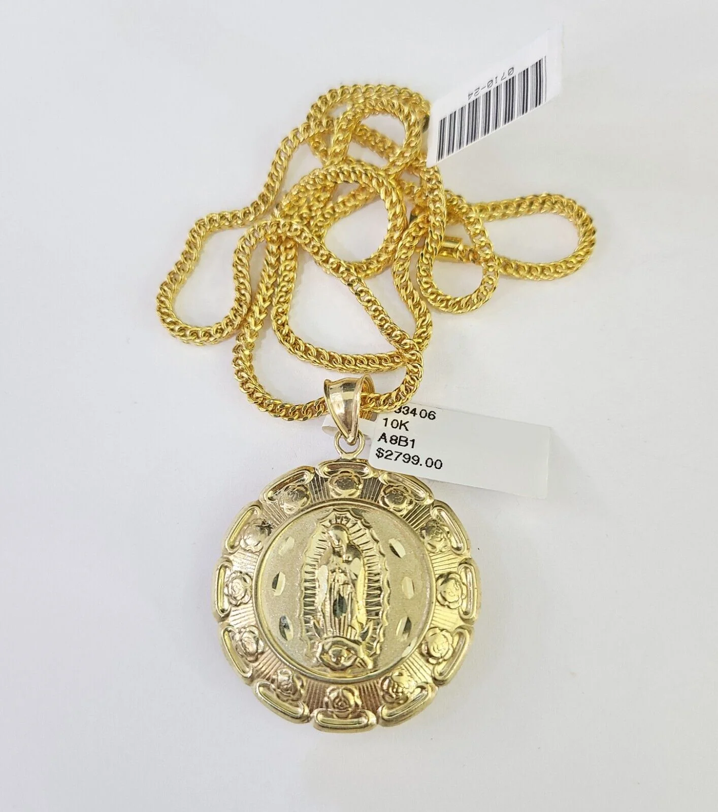 10K Gold Franco Chain Jesus Mary Charm Pendant 20-26 inches 2.5mm REAL Yellow - Image 6