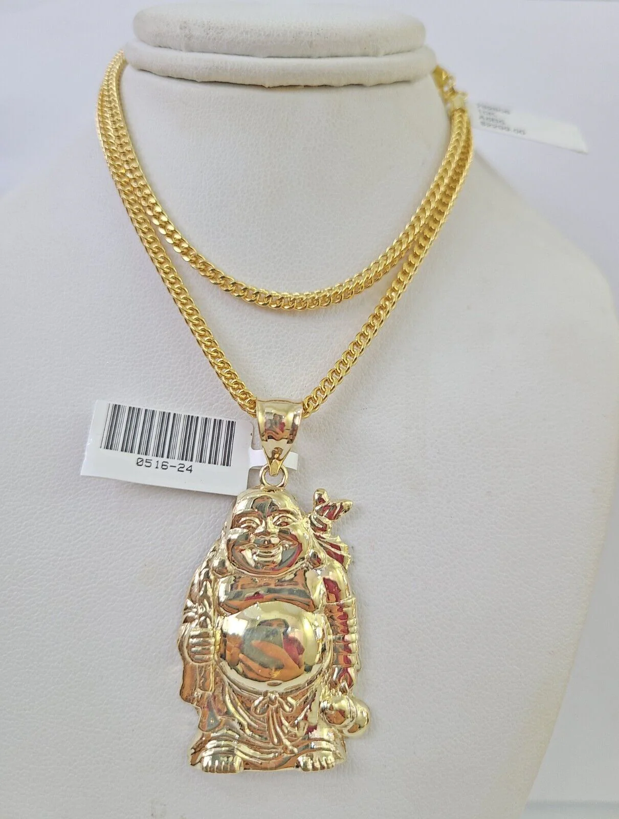 10K Gold Franco Chain Laughing Buddha Charm Pendant 20-26 inches 2.5mm Yellow - Image 6