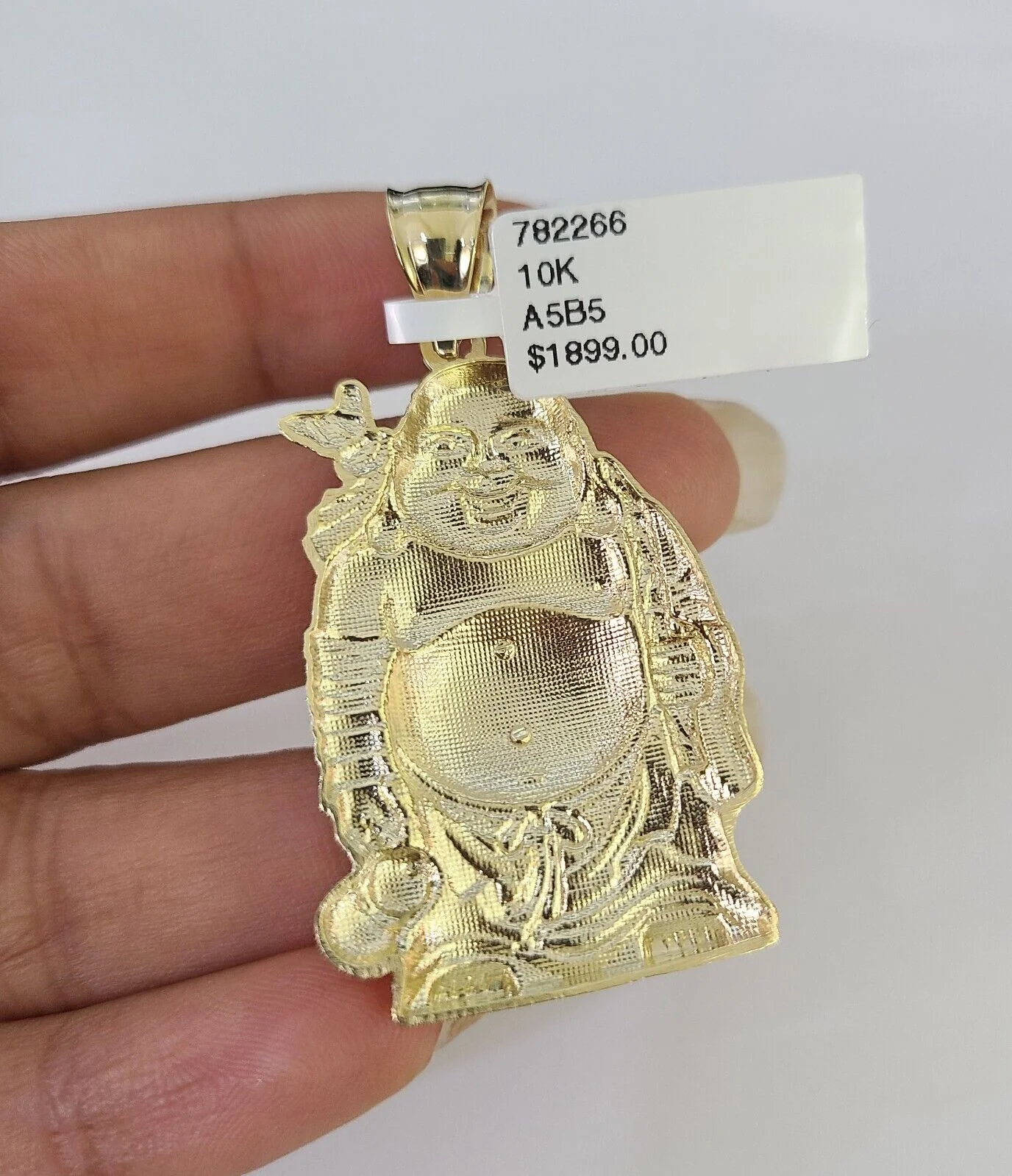 10K Gold Franco Chain Laughing Buddha Charm Pendant 20-26 inches 2.5mm Yellow - Image 7