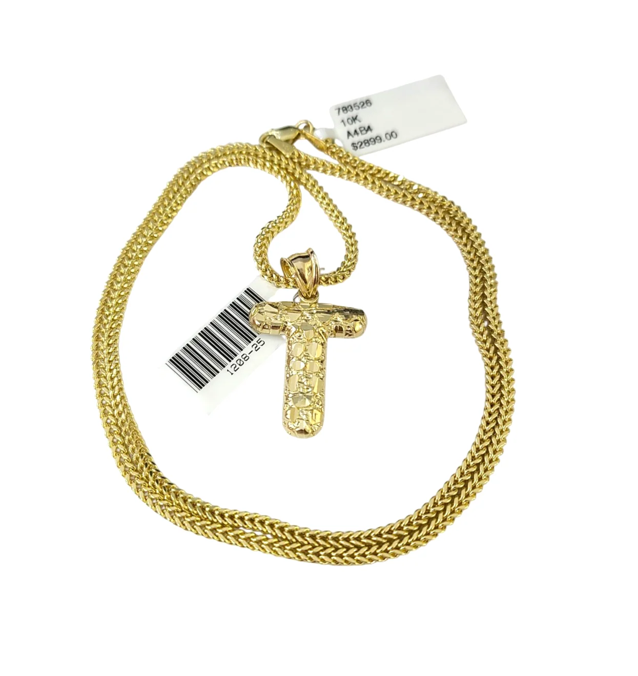 10k Gold Franco Chain Necklace 2.5mm 16"-26" T Nugget Initial Charm Pendant SET - Image 4