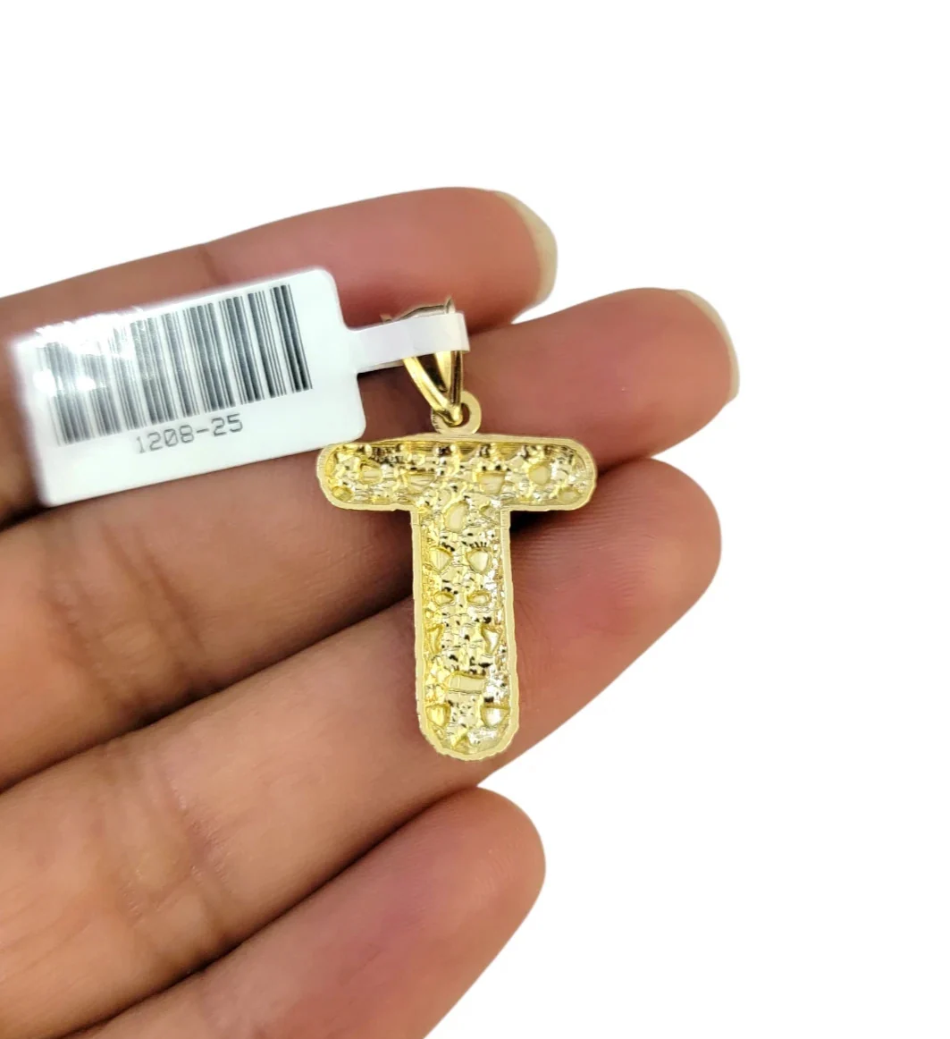 10k Gold Franco Chain Necklace 2.5mm 16"-26" T Nugget Initial Charm Pendant SET - Image 6