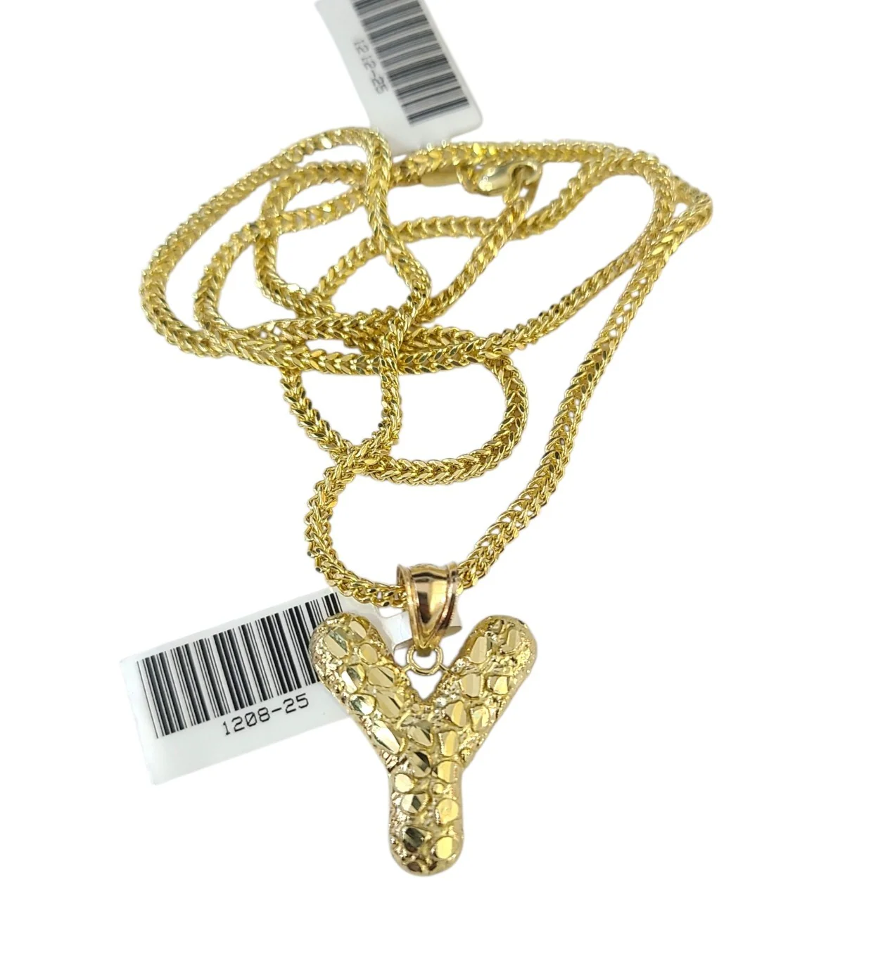 10k Gold Franco Chain Necklace SET 2.5mm 16"-26" Y Nugget Initial Charm Pendant - Image 6