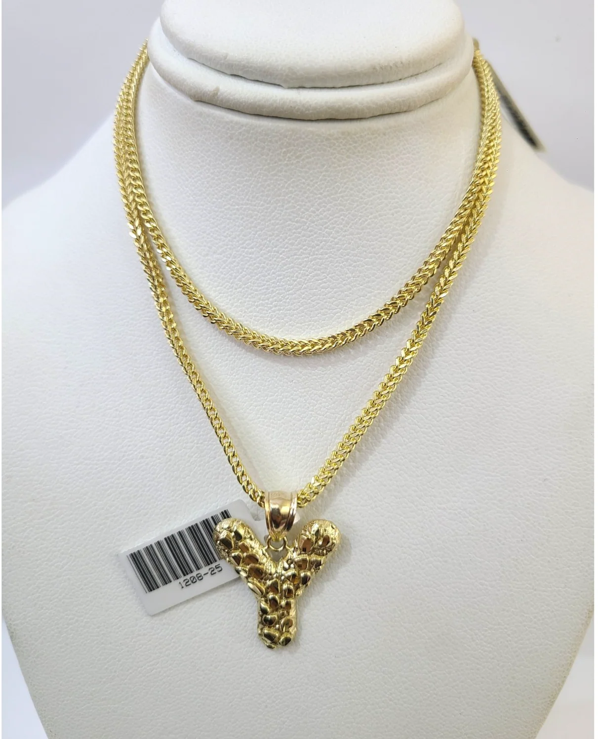 10k Gold Franco Chain Necklace SET 2.5mm 16"-26" Y Nugget Initial Charm Pendant - Image 7