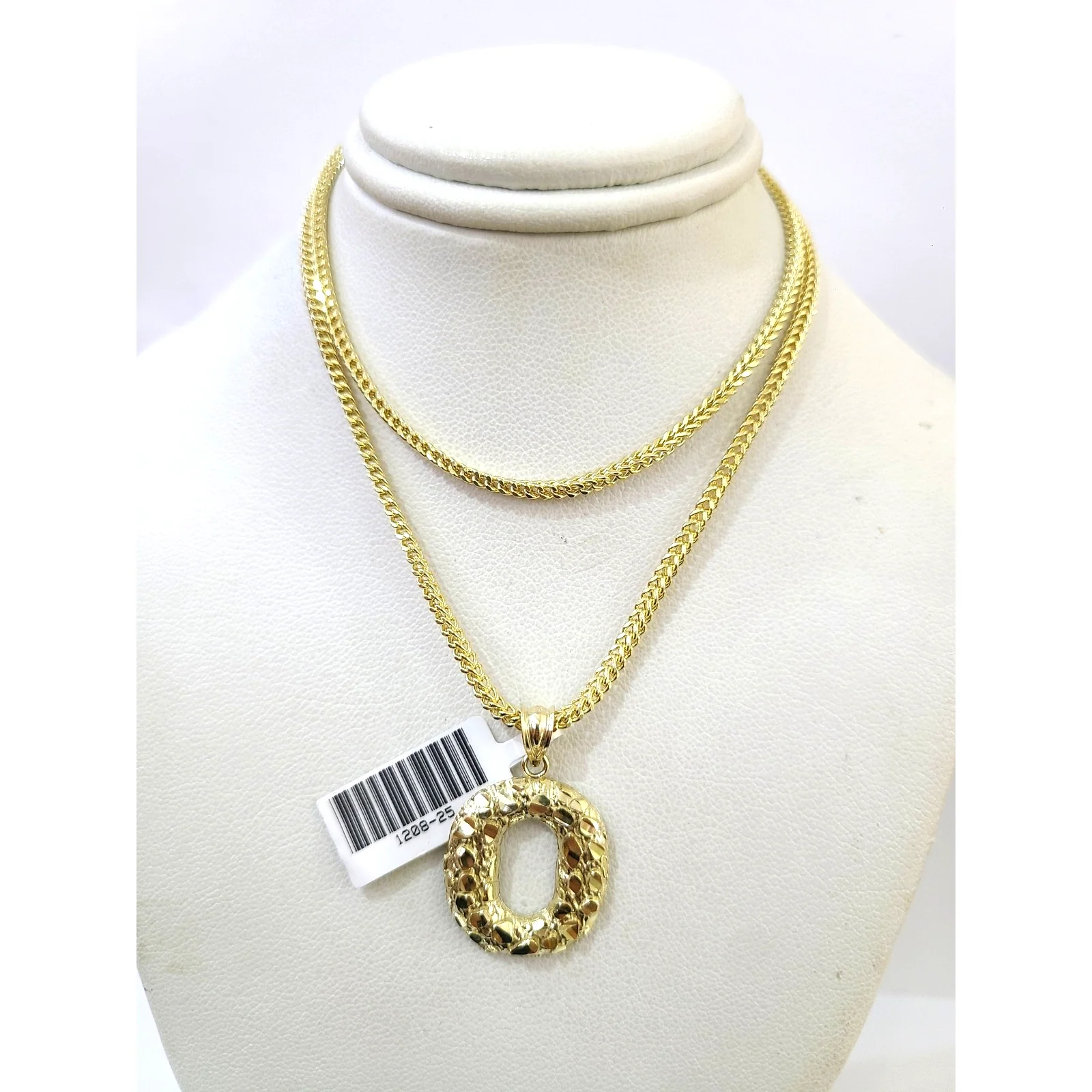 10k Gold Franco Chain O Nugget Initial Charm Pendant Necklace SET 2.5mm 16"-26" - Image 2