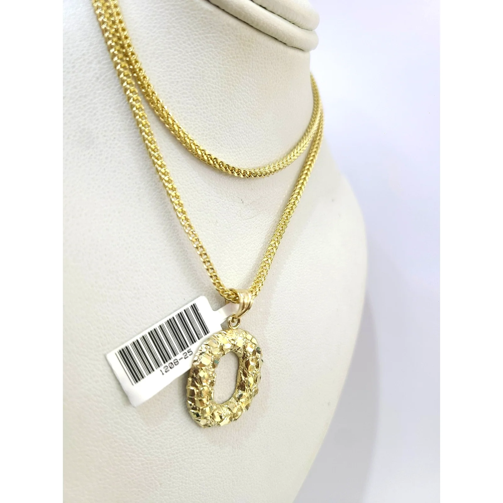 10k Gold Franco Chain O Nugget Initial Charm Pendant Necklace SET 2.5mm 16"-26" - Image 4