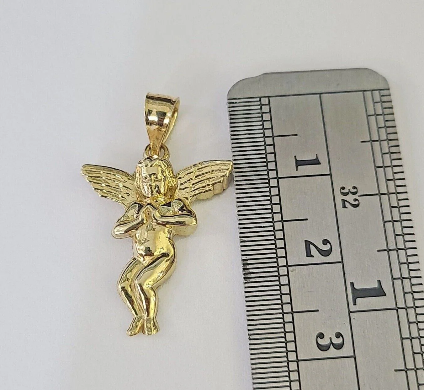 10K Gold Franco Chain Praying Angel Charm SET 16-20 inches 1mm Ladies Women - Image 2