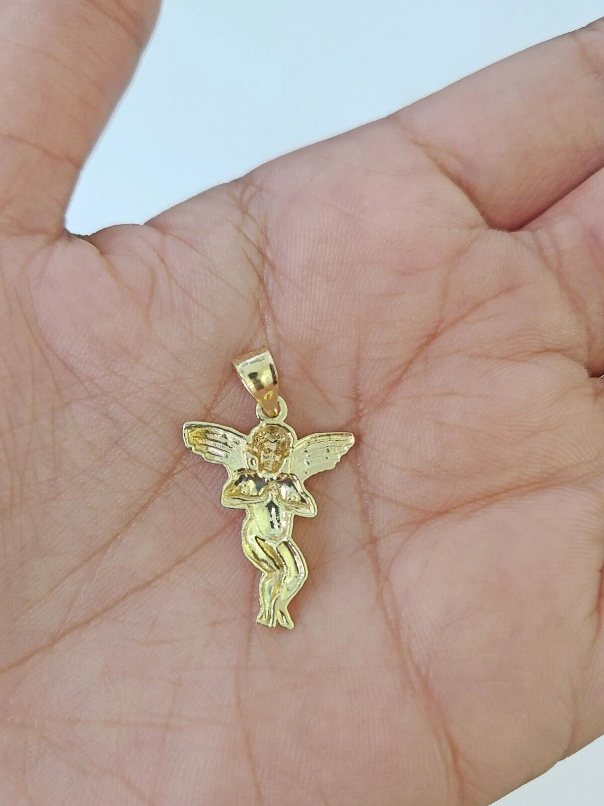 10K Gold Franco Chain Praying Angel Charm SET 16-20 inches 1mm Ladies Women - Image 6
