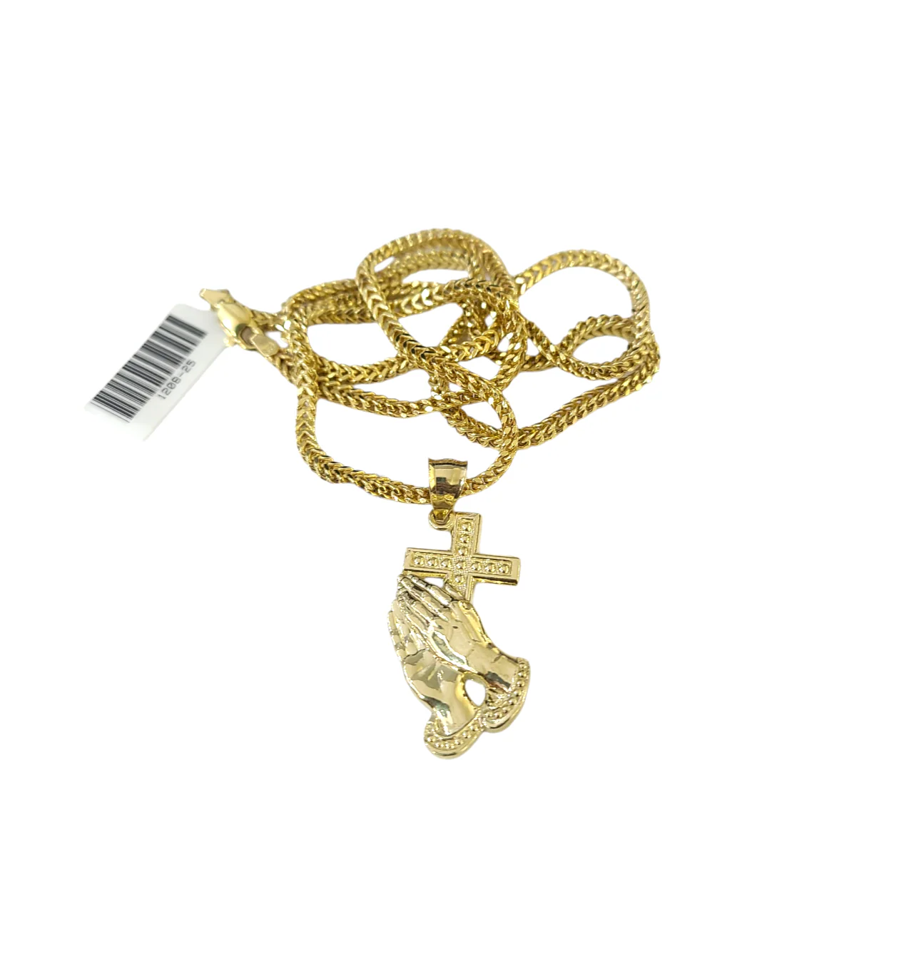 10k Gold Franco Chain Praying Hands Cross Pendant Necklace SET 2.5mm 18"-26" - Image 3