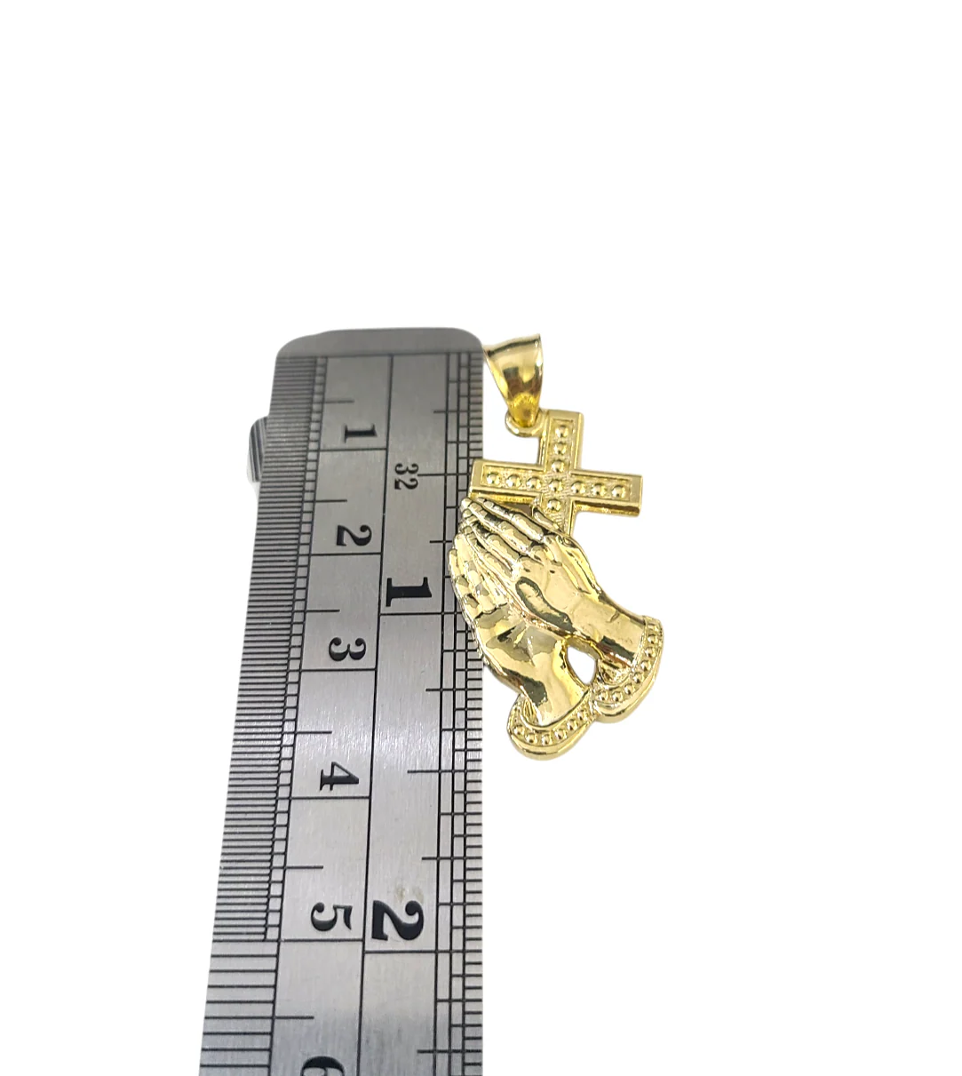 10k Gold Franco Chain Praying Hands Cross Pendant Necklace SET 2.5mm 18"-26" - Image 4