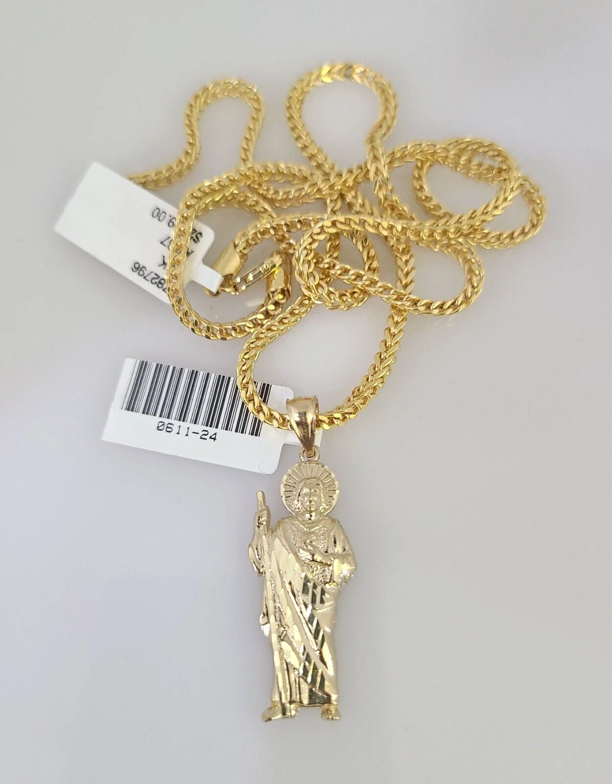 10k Gold Franco Chain Saint Jude Charm Pendant 2.5mm 18-24 Inches Necklace SET - Image 3