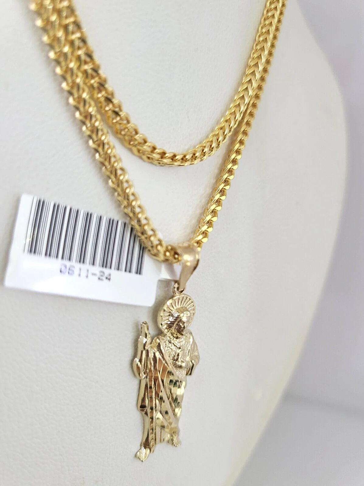 10k Gold Franco Chain Saint Jude Charm Pendant 2.5mm 18-24 Inches Necklace SET - Image 4