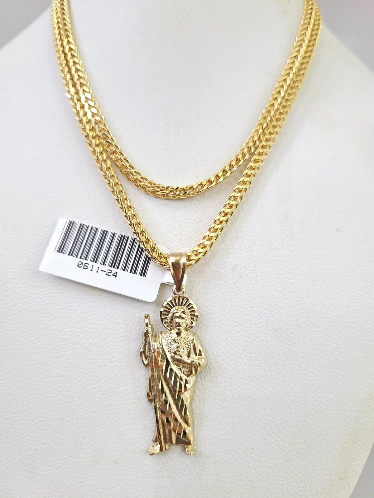 10k Gold Franco Chain Saint Jude Charm Pendant 2.5mm 18-24 Inches Necklace SET - Image 7
