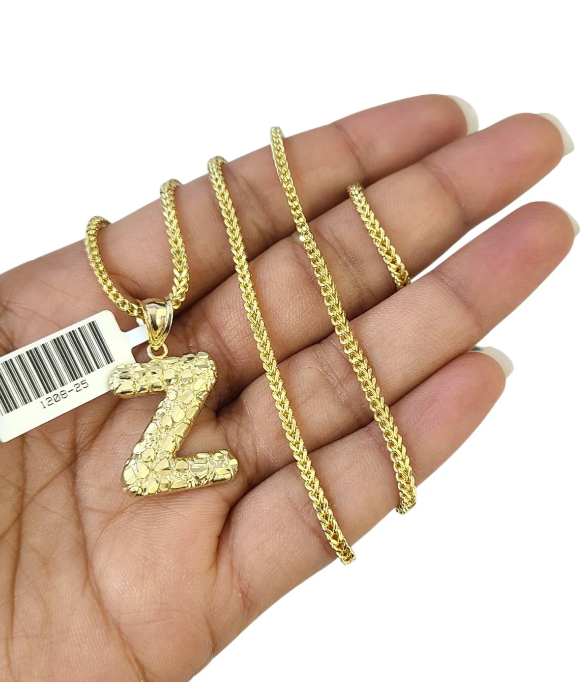 10k Gold Franco Chain Z Nugget Initial Charm Pendant Necklace SET 2.5mm 16"-26" - Image 3