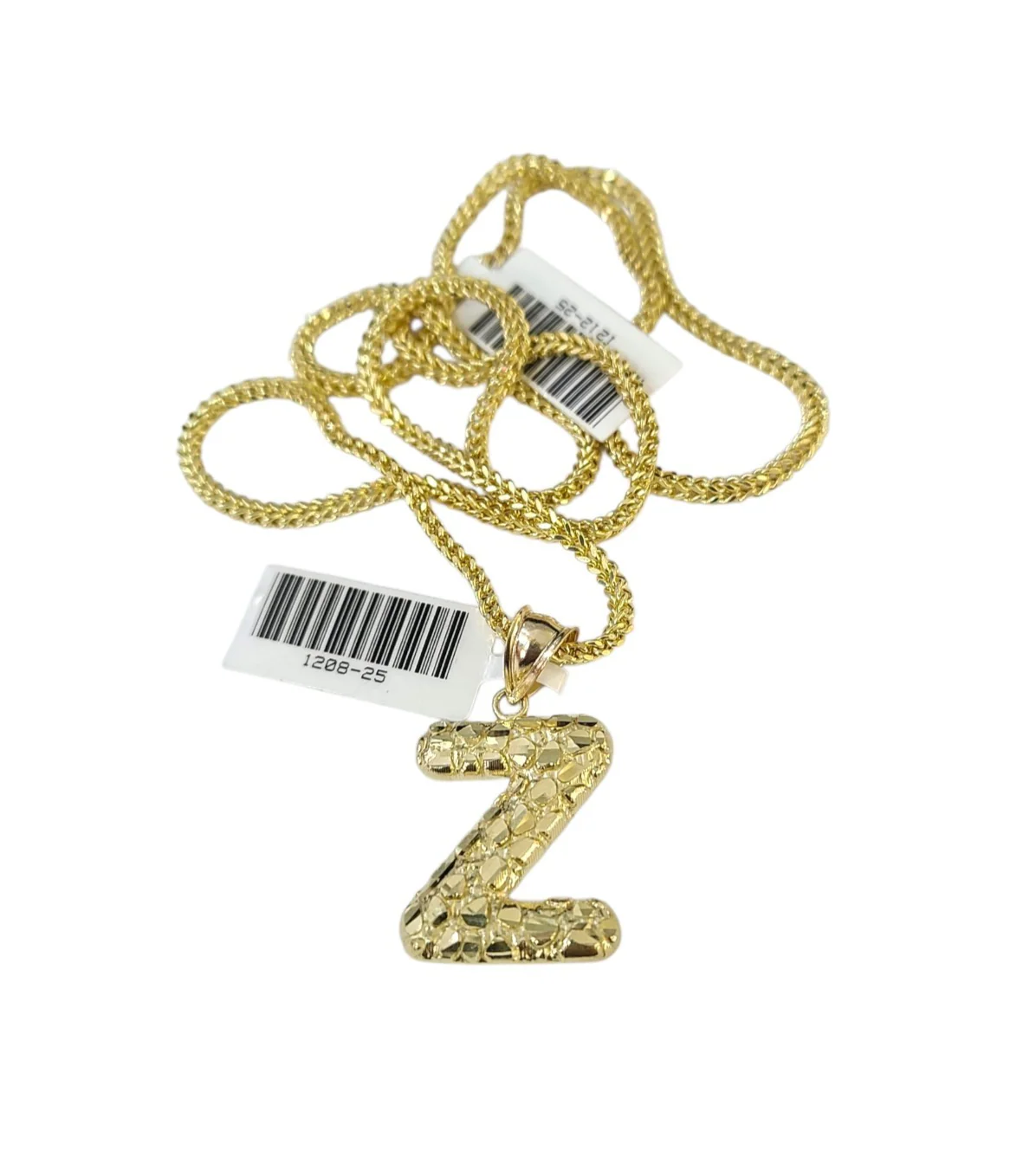 10k Gold Franco Chain Z Nugget Initial Charm Pendant Necklace SET 2.5mm 16"-26" - Image 5