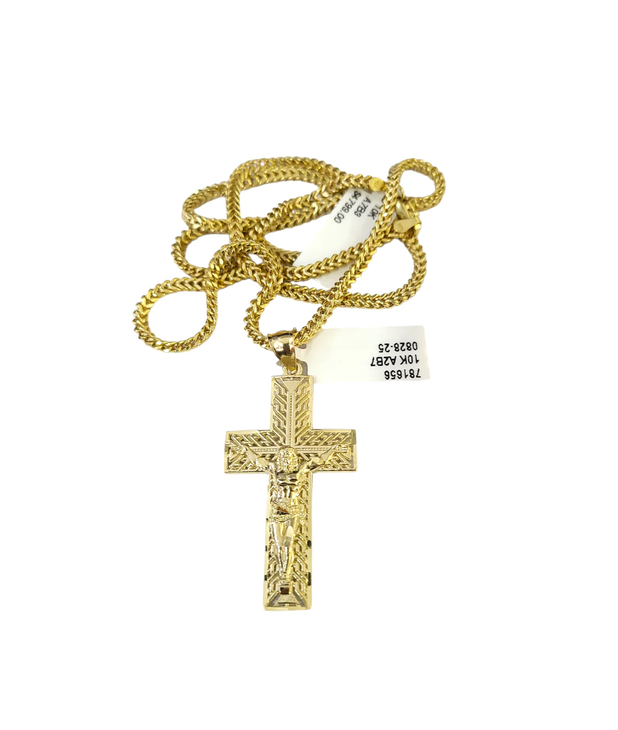10k Gold Franco Necklace Chain Crucifix Cross Charm 2.5mm 18"-26" Pendant SET - Image 2